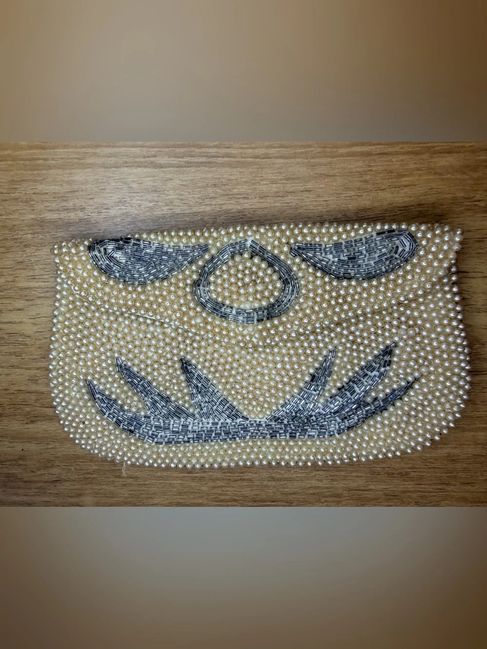 Vintage Champagne Pearl Silver Beaded Clutch Hand Made in Japan Sume California